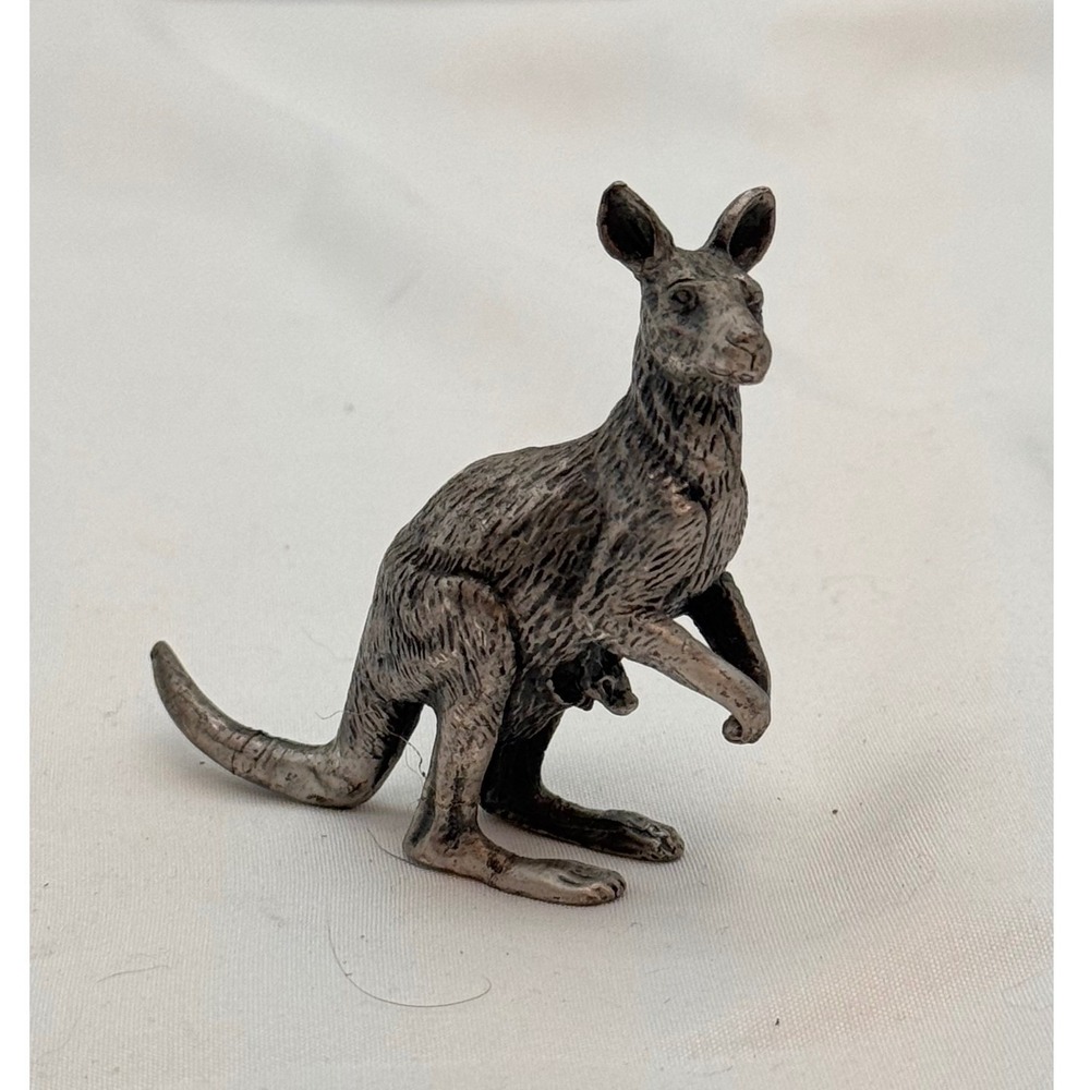 Pewter Kangaroo w/ Joey Figurine Miniature Metal Animal Statue Australia 2.5"